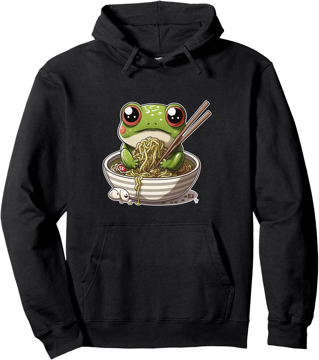 Original Frog Eating Ramen Noodles Kawaii Hoodie - Custom Art Print Unisex - T-Shirt, Sweatshirt, Hoodie