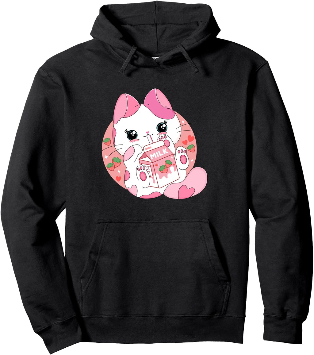 Authentic Kawaii Anime Cat Drinking T-Shirt - Unique Graphic Men Women - T-Shirt, Sweatshirt, Hoodie