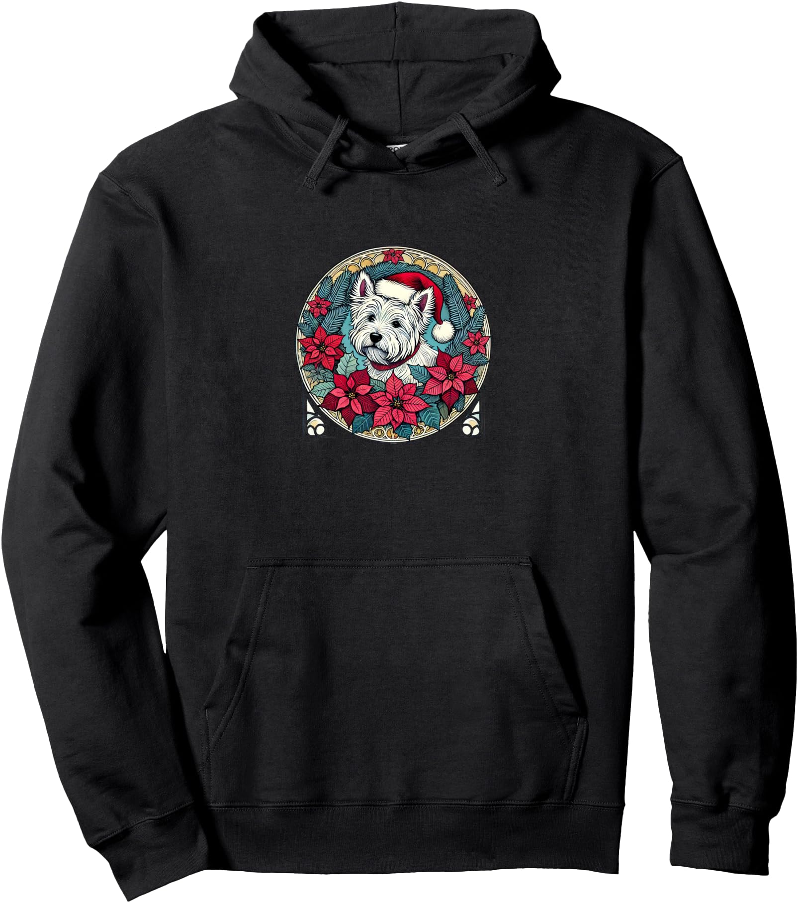 West Highland Terrier Westie Santa Yule Hoodie - Novelty Apparel for Adults - T-Shirt, Sweatshirt, Hoodie