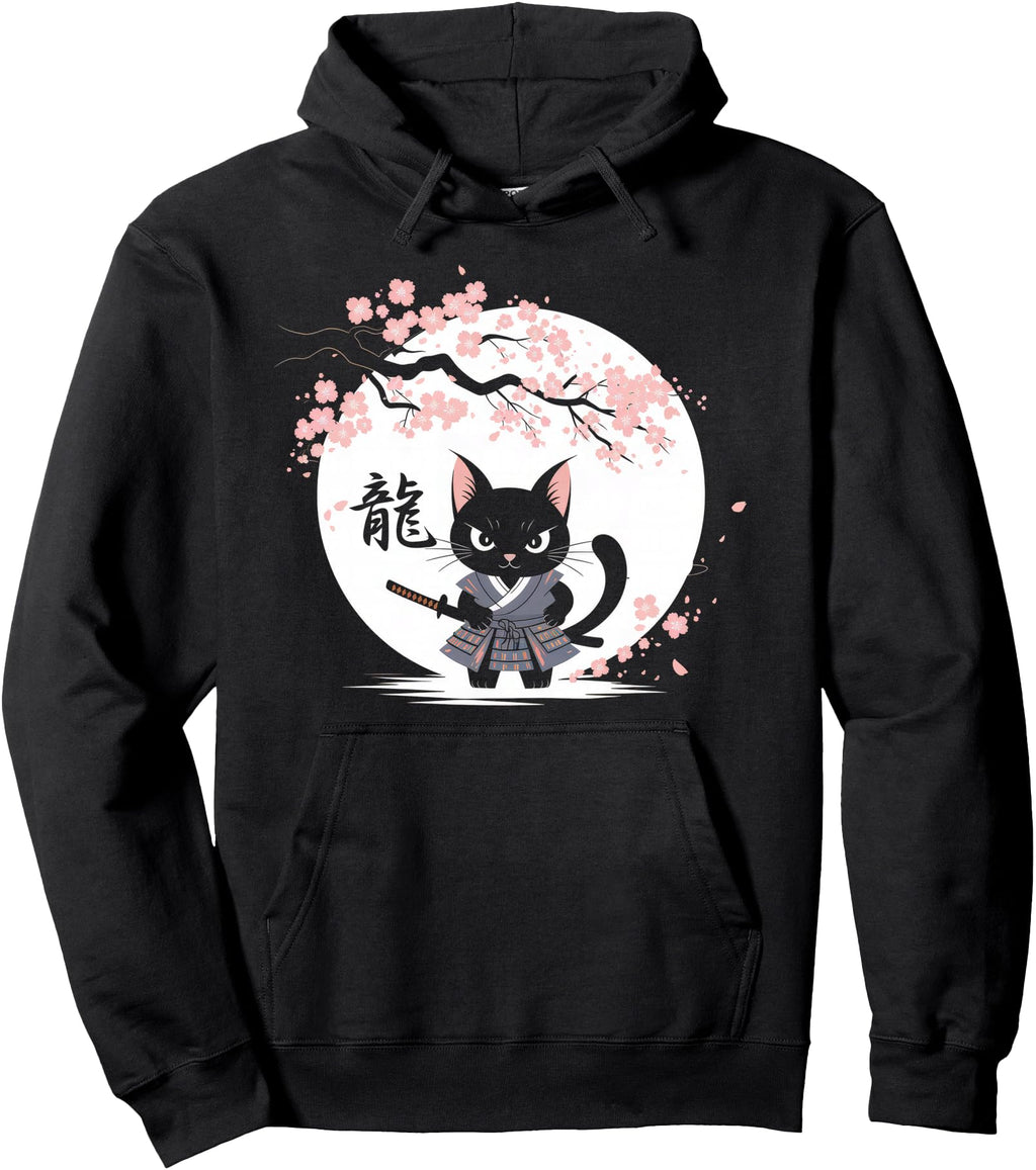 Original Samurai Cat Ukiyo E Warrior Hoodie - Minimalist Print for Adults - T-Shirt, Sweatshirt, Hoodie