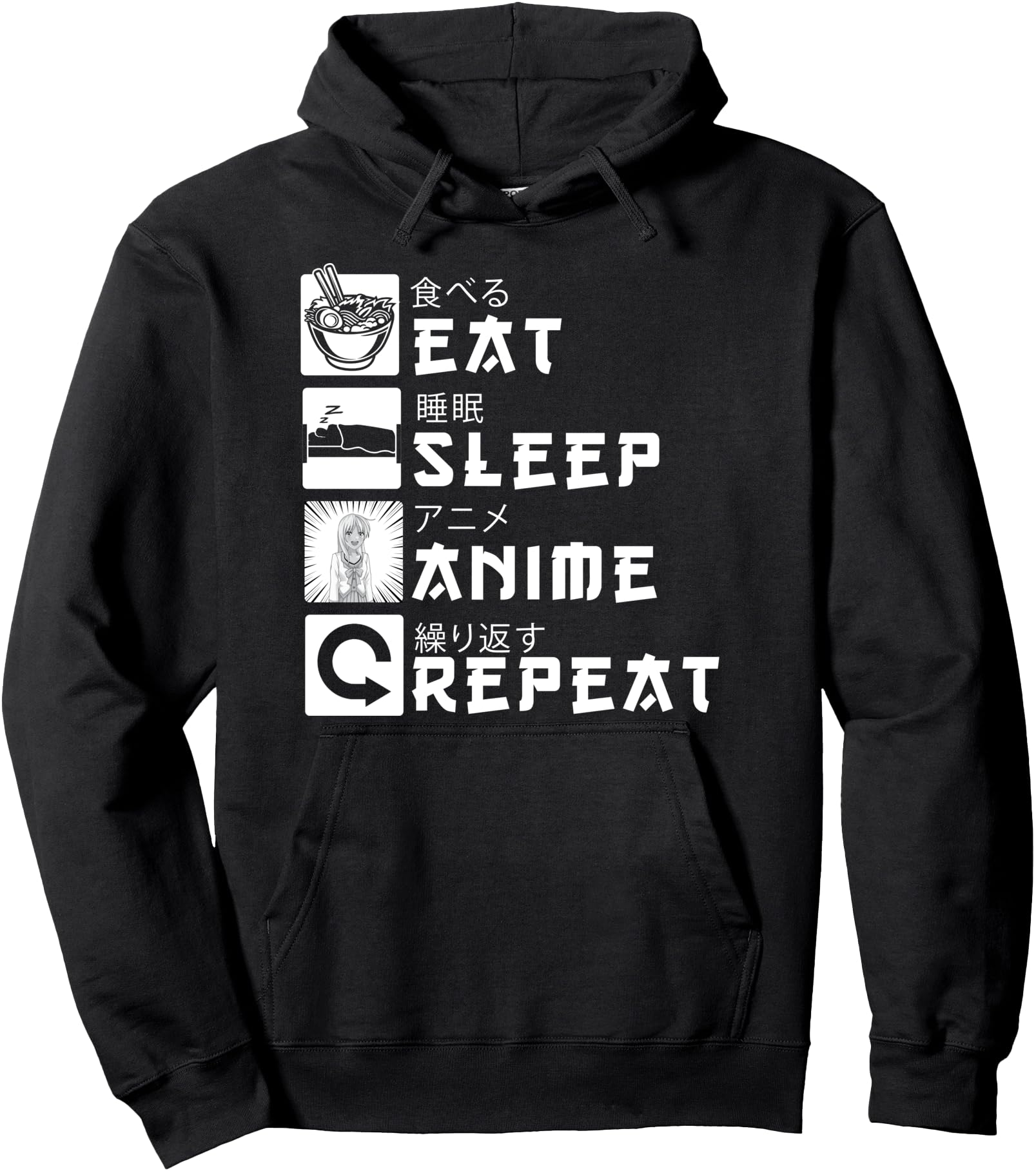 Eat Sleep Anime Repeat Kawaii Otaku T-Shirt - Minimalist Print Unisex - T-Shirt, Sweatshirt, Hoodie