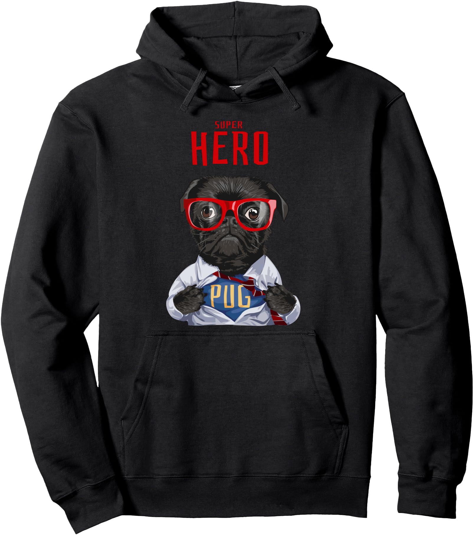 Super Hero Pug Pug Dog Artist Hoodie - Casual Everyday Wear Men Women - T-Shirt, Sweatshirt, Hoodie