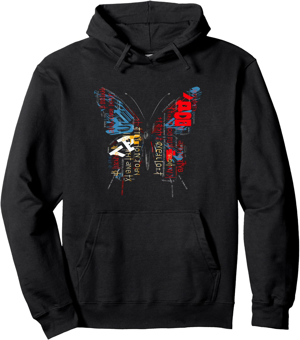 Handcrafted Butterfly Text Drawing Art Hoodie - Custom Art Print Unisex - T-Shirt, Sweatshirt, Hoodie