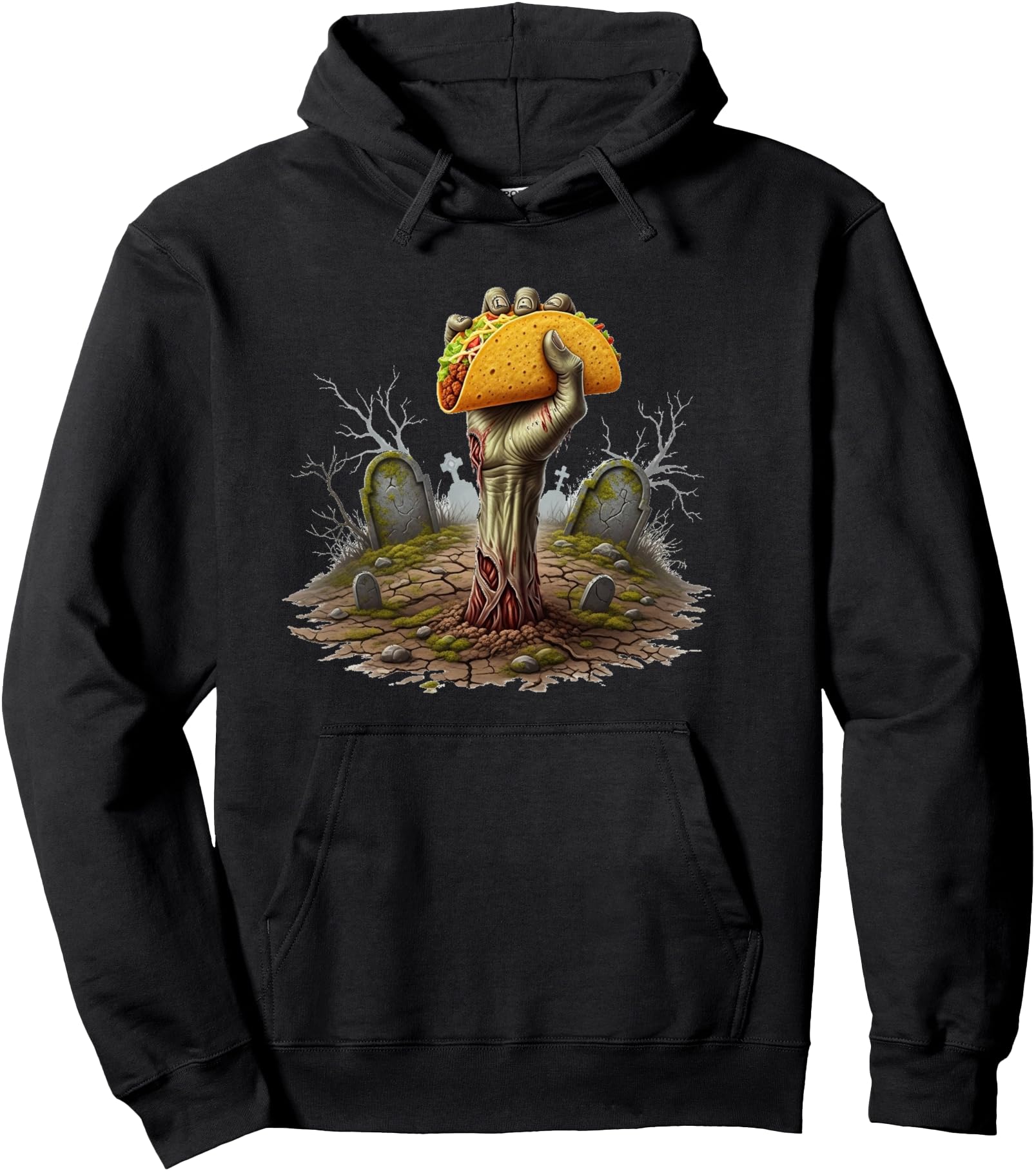 Zombies Hand Holding Taco T-Shirt - Graphic Print Unisex - T-Shirt, Sweatshirt, Hoodie