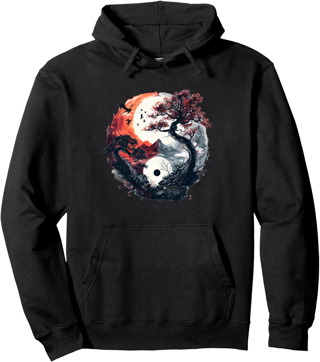 Authentic Yin Yang Sakura Tree T-Shirt - Minimalist Print Men Women - T-Shirt, Sweatshirt, Hoodie
