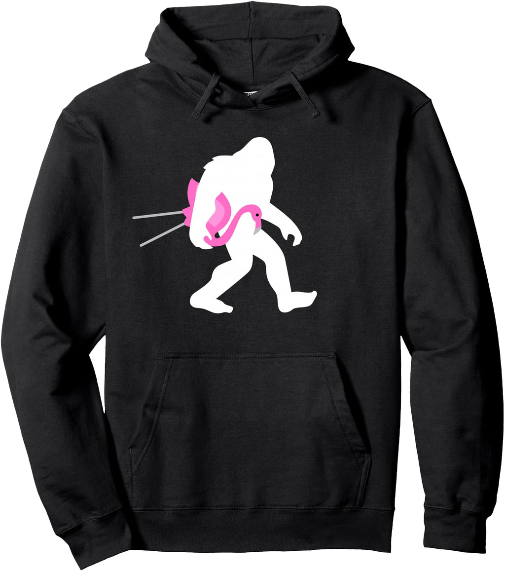 Bigfoot Carrying Lawn Flamingo Sasquatch Sweatshirt - Graphic Print Unisex - T-Shirt, Sweatshirt, Hoodie