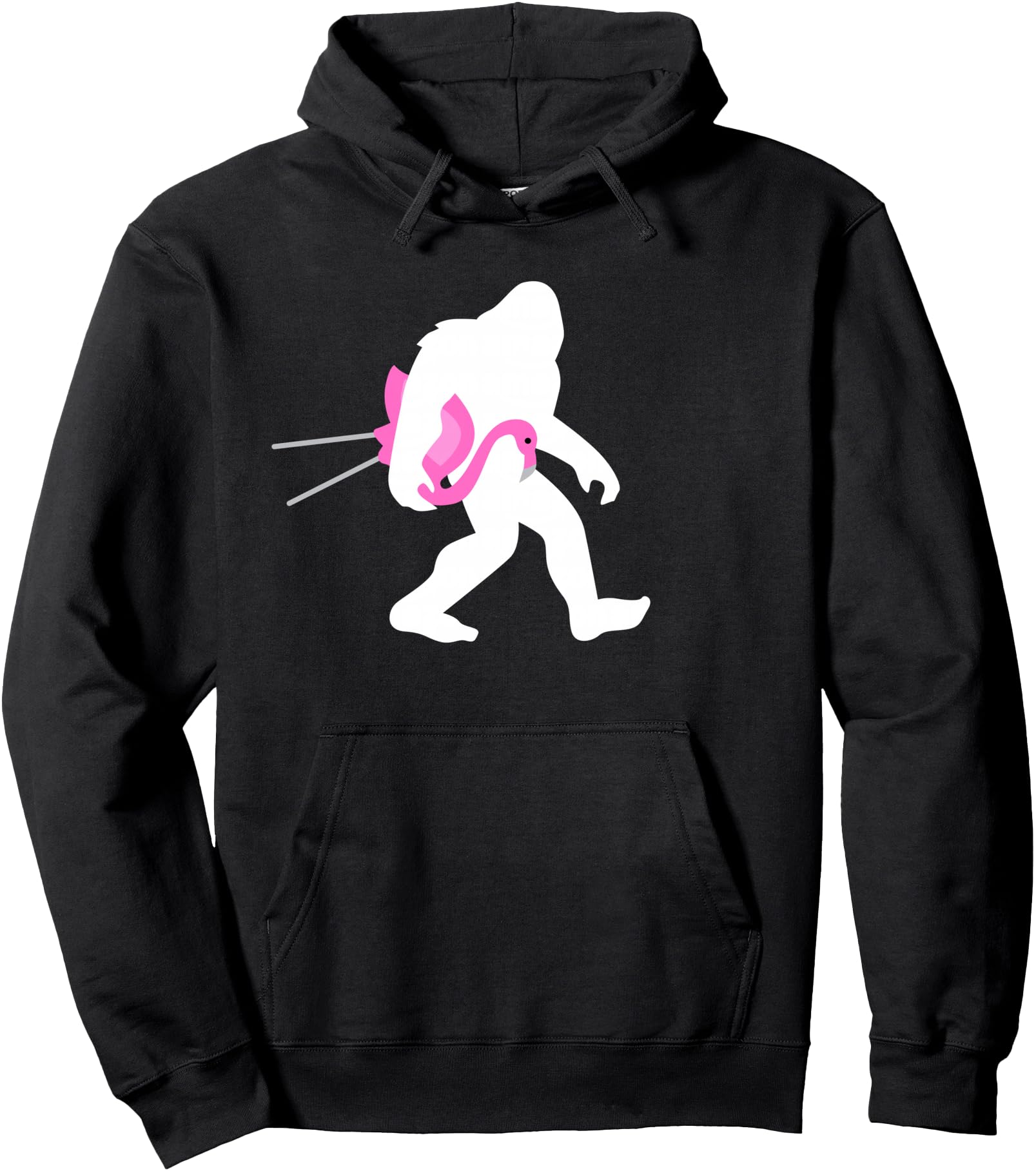 Bigfoot Carrying Lawn Flamingo Sasquatch Sweatshirt - Graphic Print Unisex - T-Shirt, Sweatshirt, Hoodie