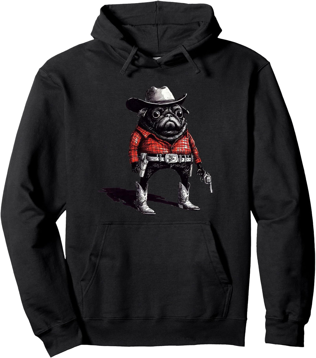 Pug Western Cowboy 90S Rare Hoodie - Graphic Print Men Women - T-Shirt, Sweatshirt, Hoodie