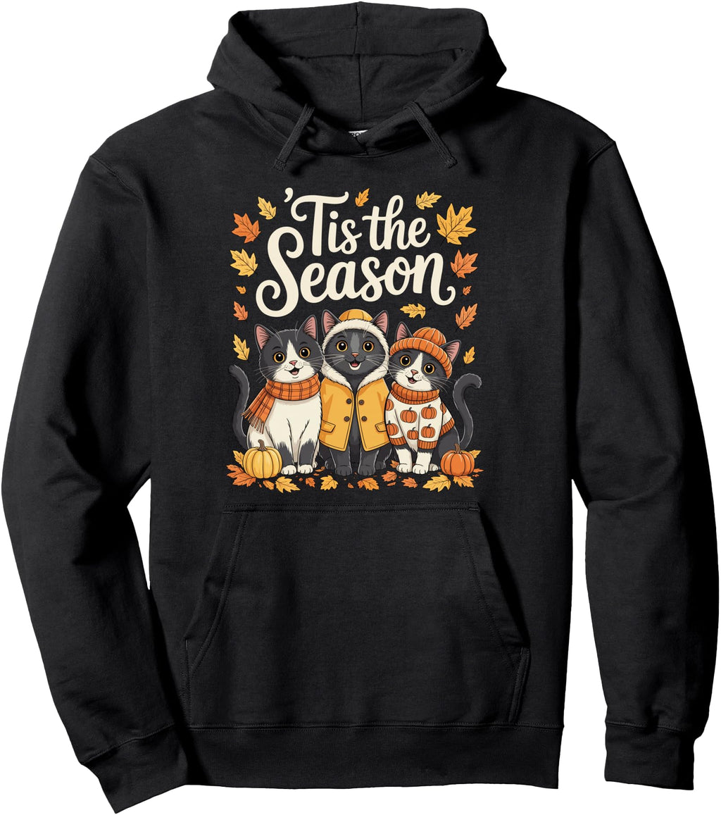 Tis Season Black Cat Fall Autumn Hoodie - Aesthetic Graphic Men Women - T-Shirt, Sweatshirt, Hoodie