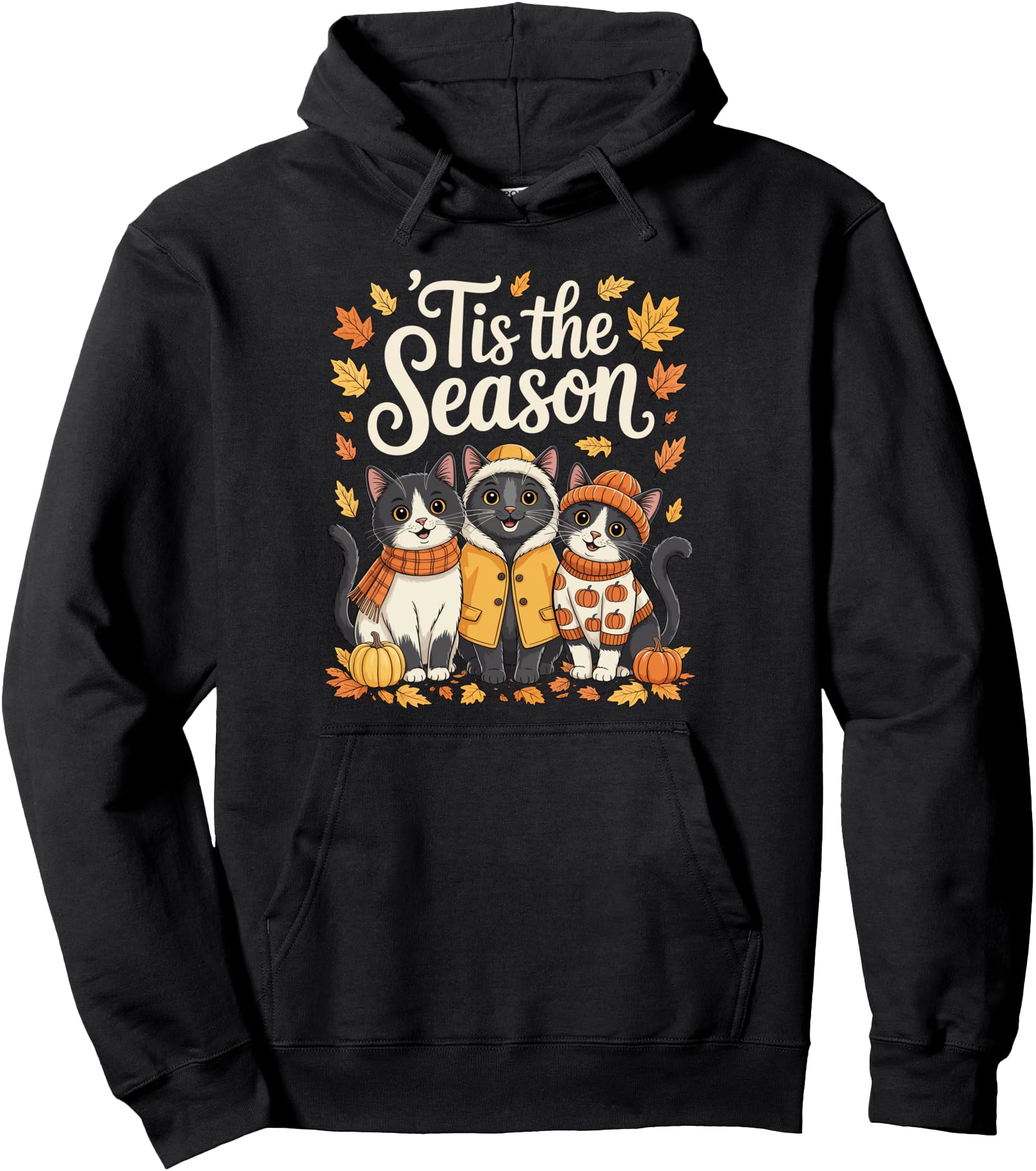 Tis Season Black Cat Fall Autumn Hoodie - Aesthetic Graphic Men Women - T-Shirt, Sweatshirt, Hoodie