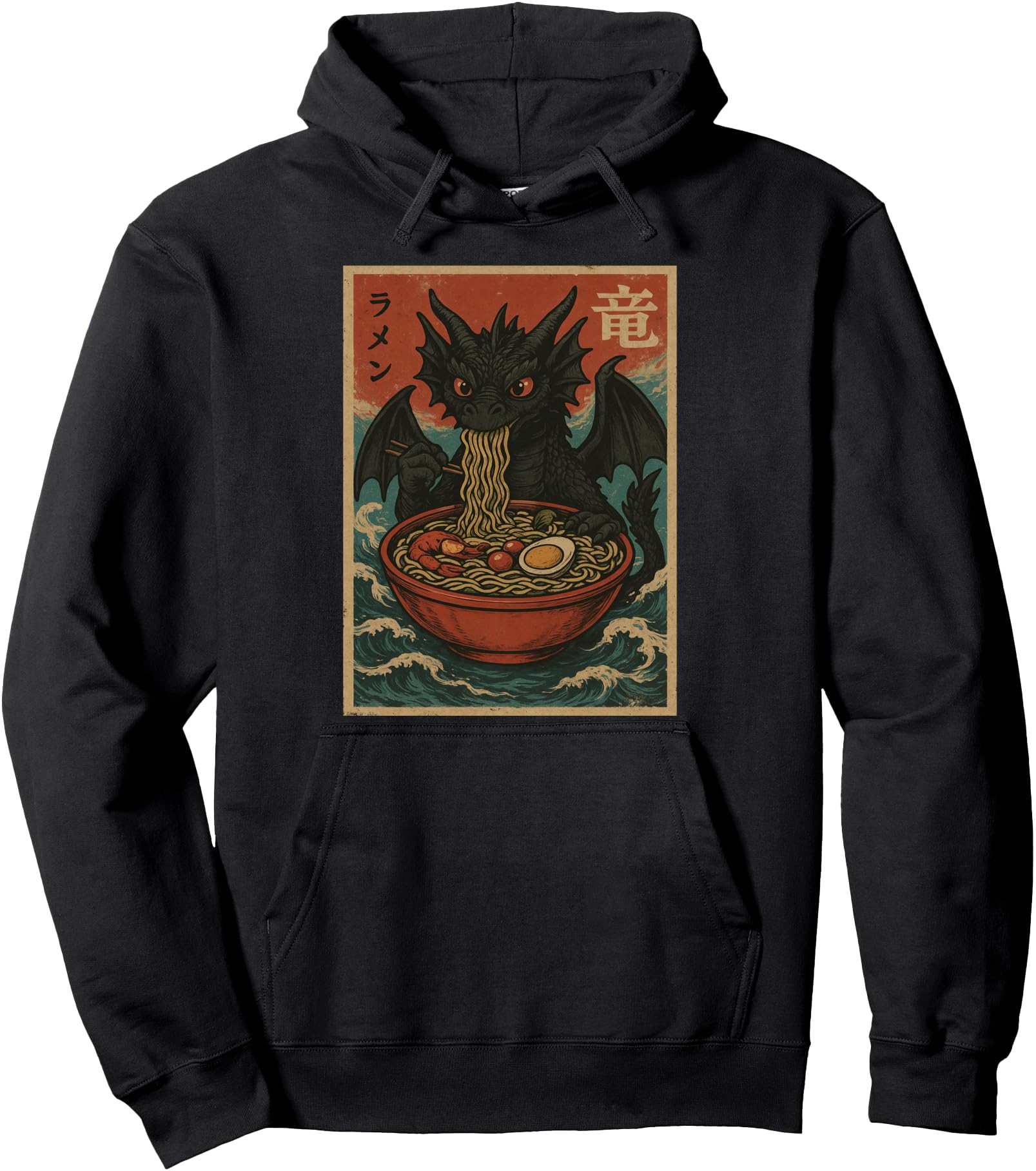 Original Kawaii Dragon Eating Ramen Hoodie - Graphic Print Men Women - T-Shirt, Sweatshirt, Hoodie
