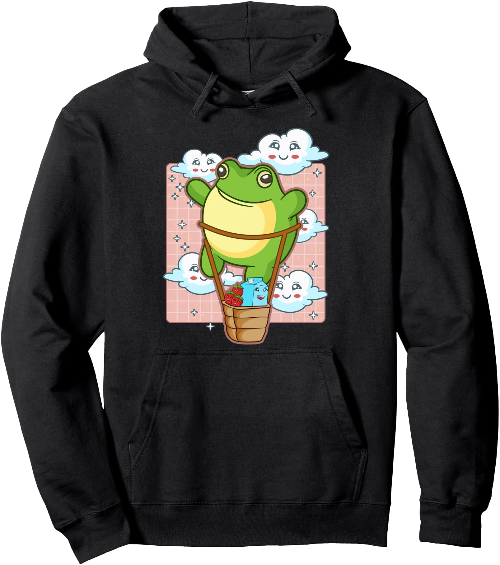 Kawaii Frog Hot Air Balloon Strawberry T-Shirt - Aesthetic Graphic Unisex - T-Shirt, Sweatshirt, Hoodie