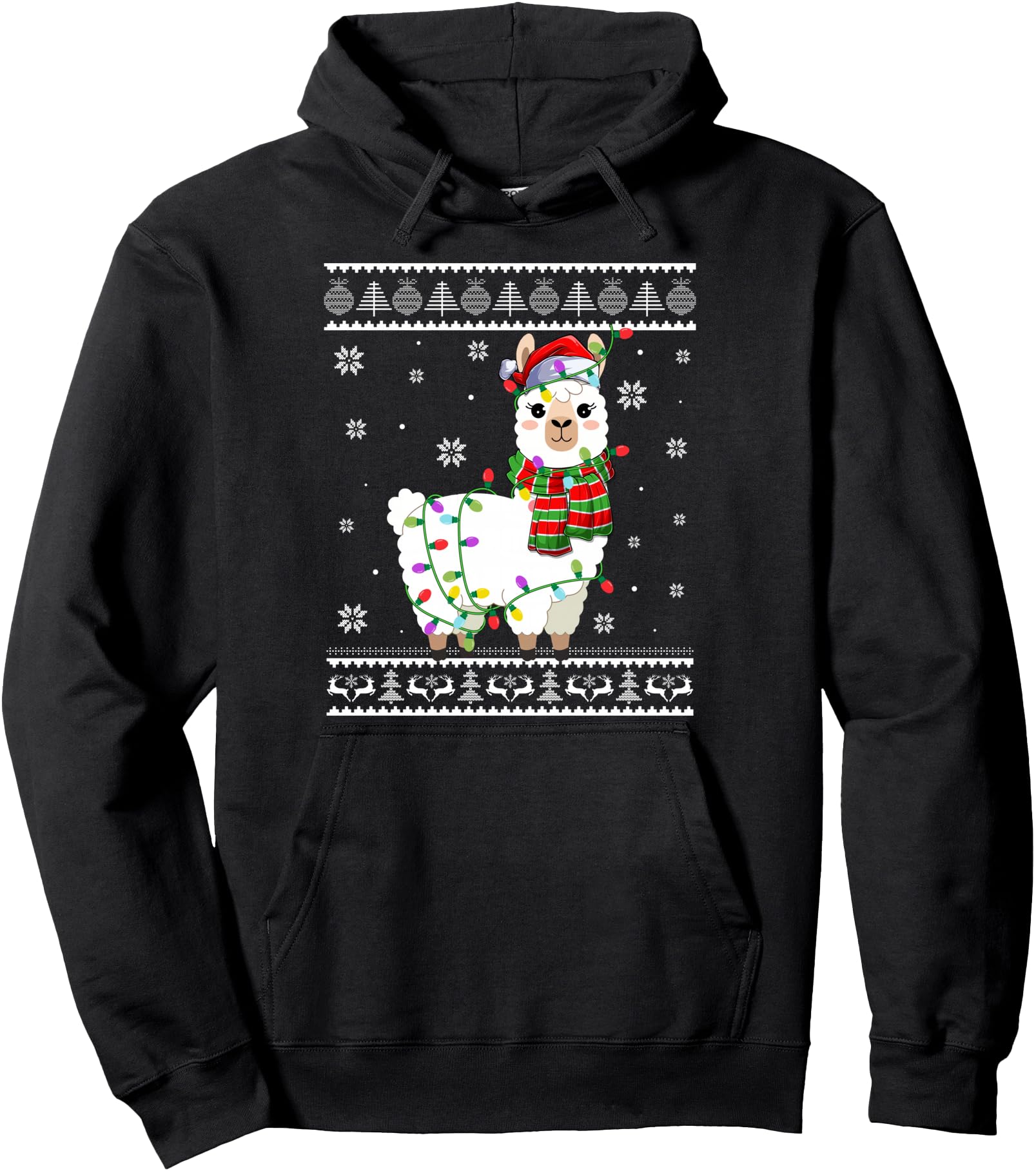 Original Llama Santa Hat Lights Alpaca Ugly Hoodie - Unique Graphic Unisex - T-Shirt, Sweatshirt, Hoodie