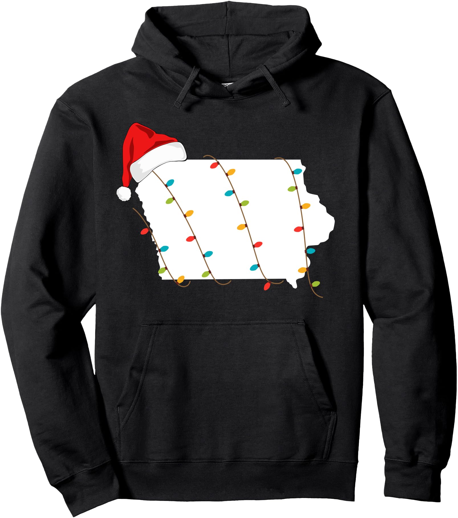 Iowa Map Santa Hat Lights Exclusive T-Shirt - Minimalist Print Unisex - T-Shirt, Sweatshirt, Hoodie