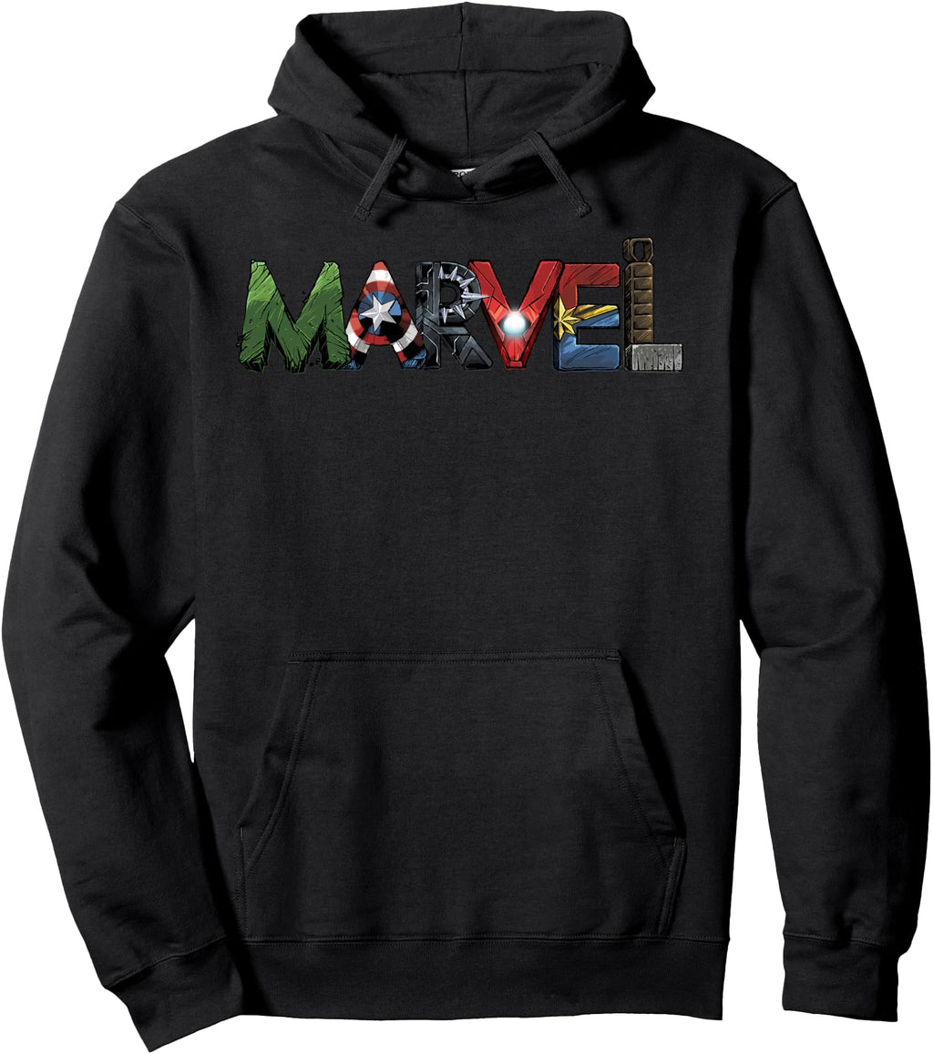Marvel Avengers Character Text Portrait Hoodie - Fun Novelty Design Unisex - T-Shirt, Sweatshirt, Hoodie