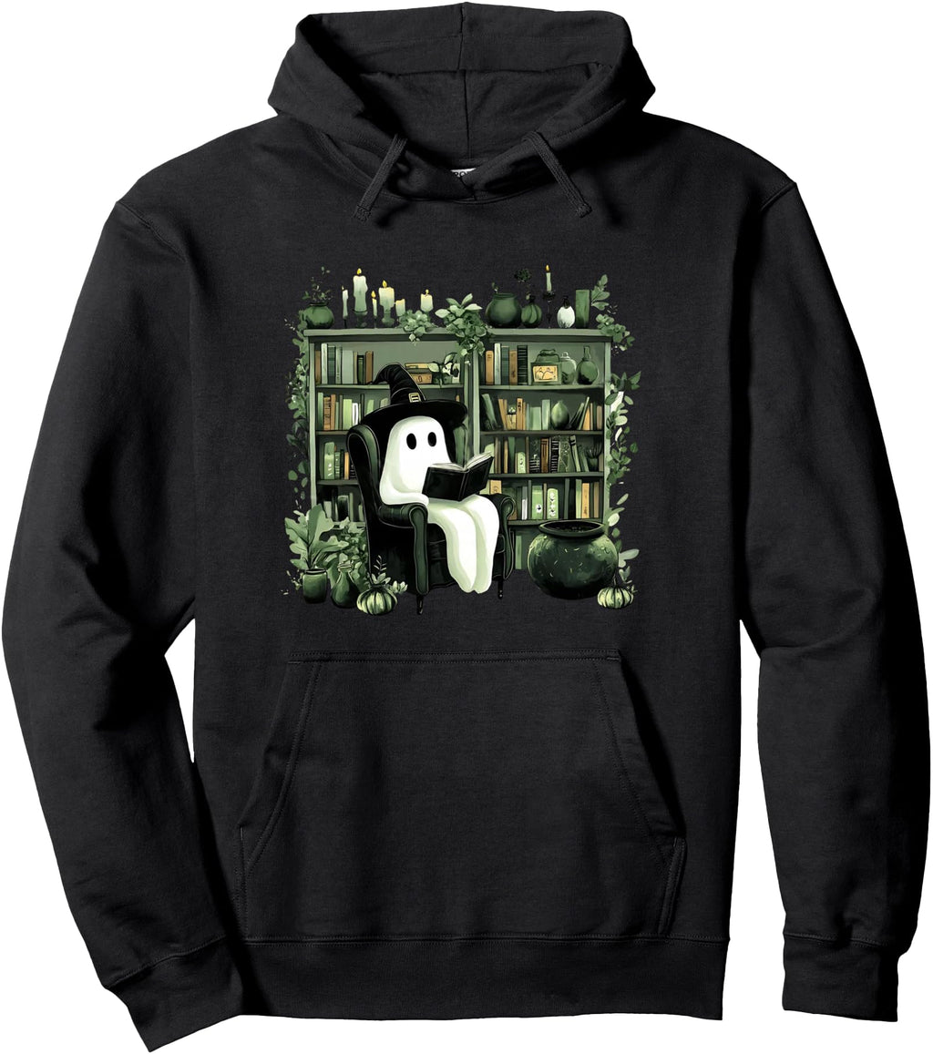 Green Bookshelf Witch Ghost T-Shirt - Casual Everyday Wear Men Women - T-Shirt, Sweatshirt, Hoodie