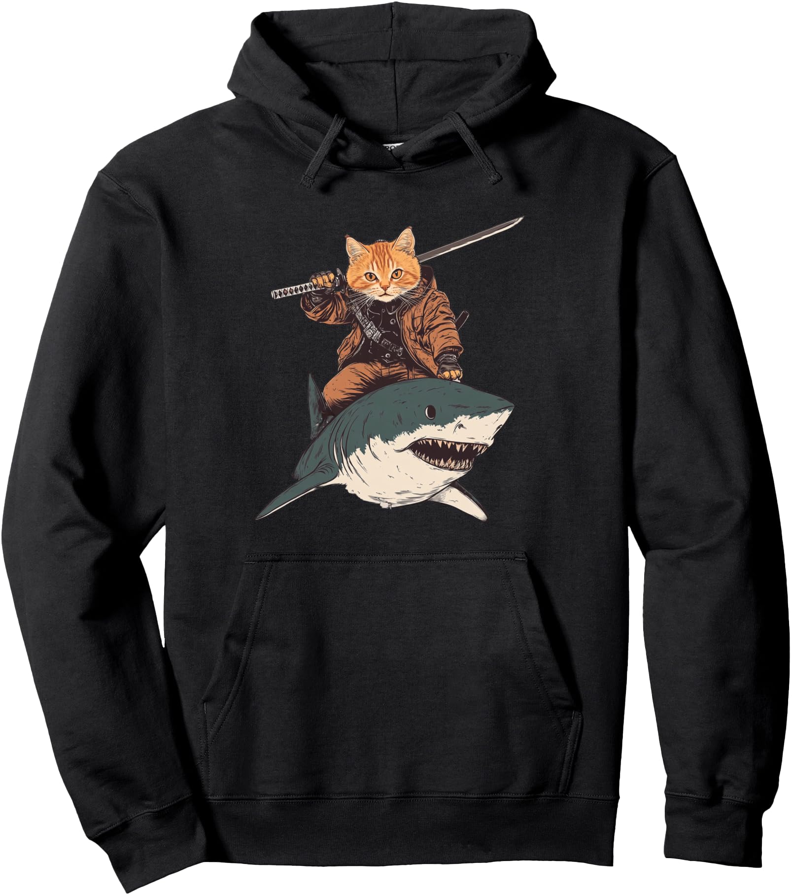 Exclusive Cat Riding Shark Teens Artist Hoodie - Minimalist Print Unisex - T-Shirt, Sweatshirt, Hoodie