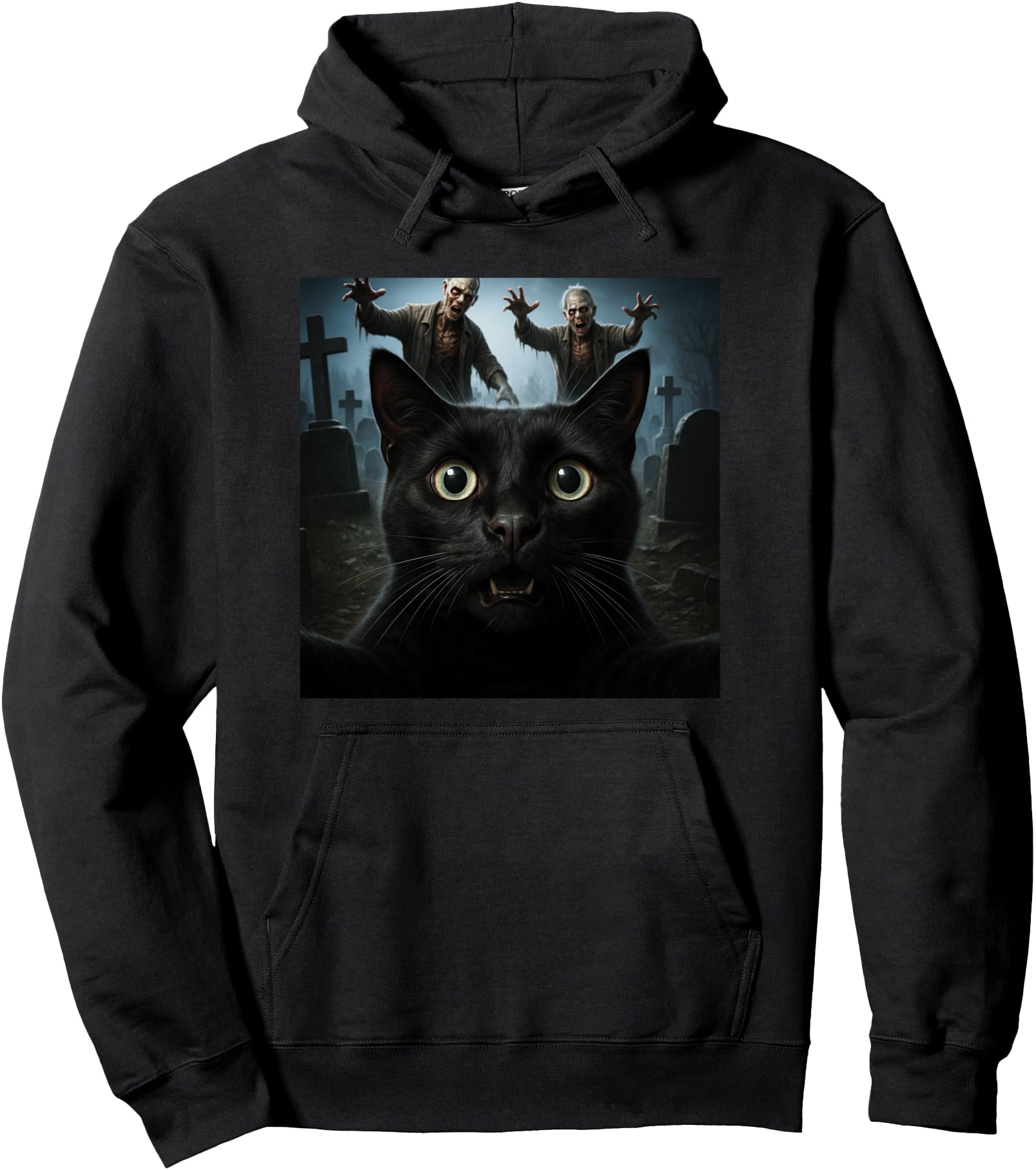 Exclusive Halloween Black Cat Zombie T-Shirt - Custom Art Print for Adults - T-Shirt, Sweatshirt, Hoodie