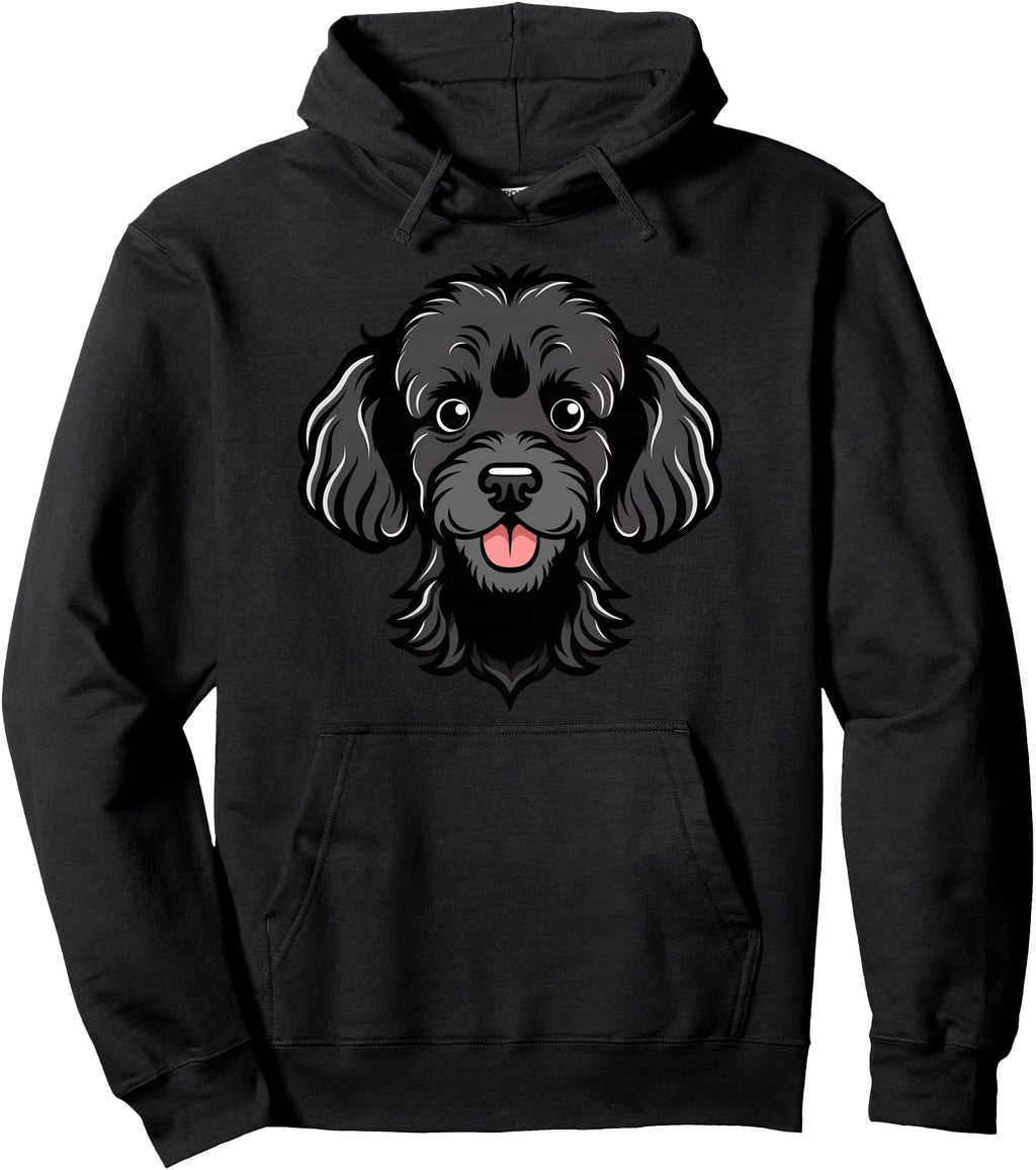 Handcrafted Black Poodle Face Cartoon Hoodie - Minimalist Print Unisex - T-Shirt, Sweatshirt, Hoodie