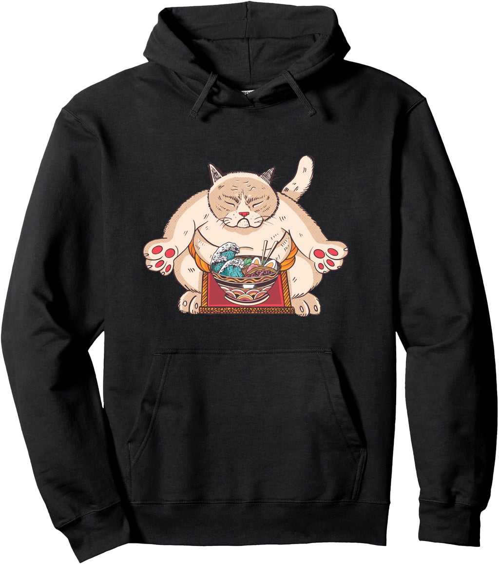 Sumo Cat Eating Ramen Noodle Anime T-Shirt - Custom Art Print for Adults - T-Shirt, Sweatshirt, Hoodie
