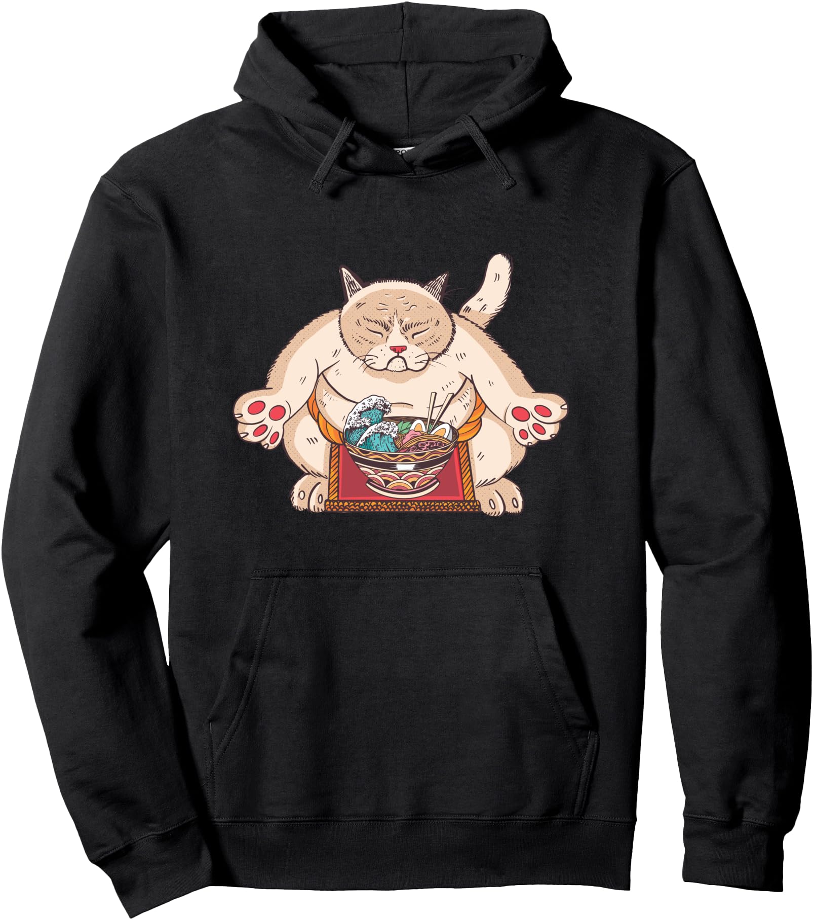 Sumo Cat Eating Ramen Noodle Anime T-Shirt - Custom Art Print for Adults - T-Shirt, Sweatshirt, Hoodie