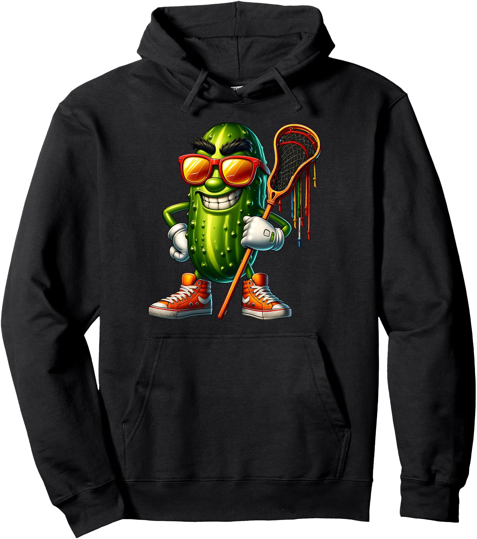 Exclusive Pickle Playing Lacrosse Cartoon T-Shirt - Graphic Print Unisex - T-Shirt, Sweatshirt, Hoodie