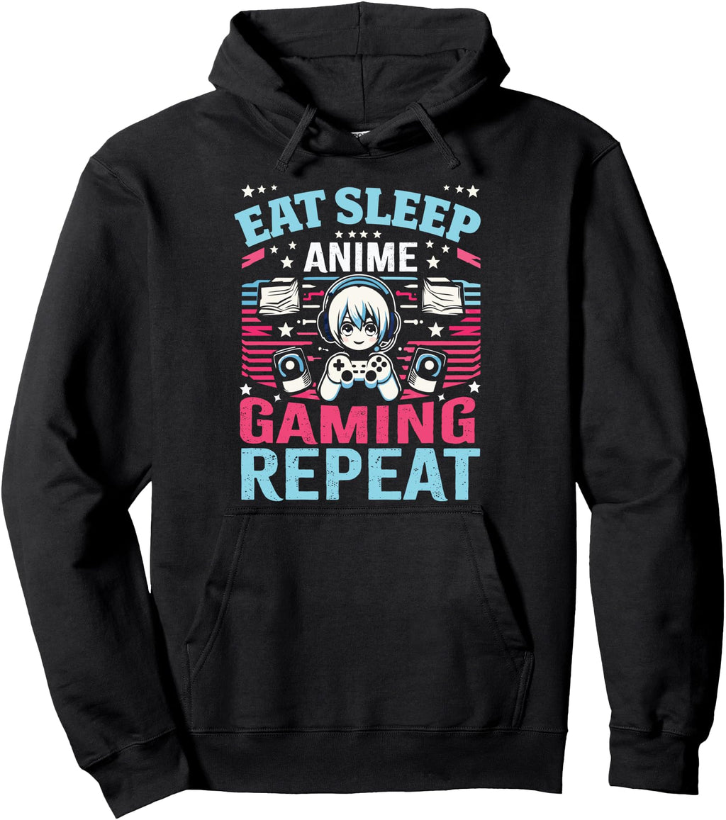 Gamers Eat Sleep Anime Gaming Repeat Children Hoodie - Graphic Print Unisex - T-Shirt, Sweatshirt, Hoodie