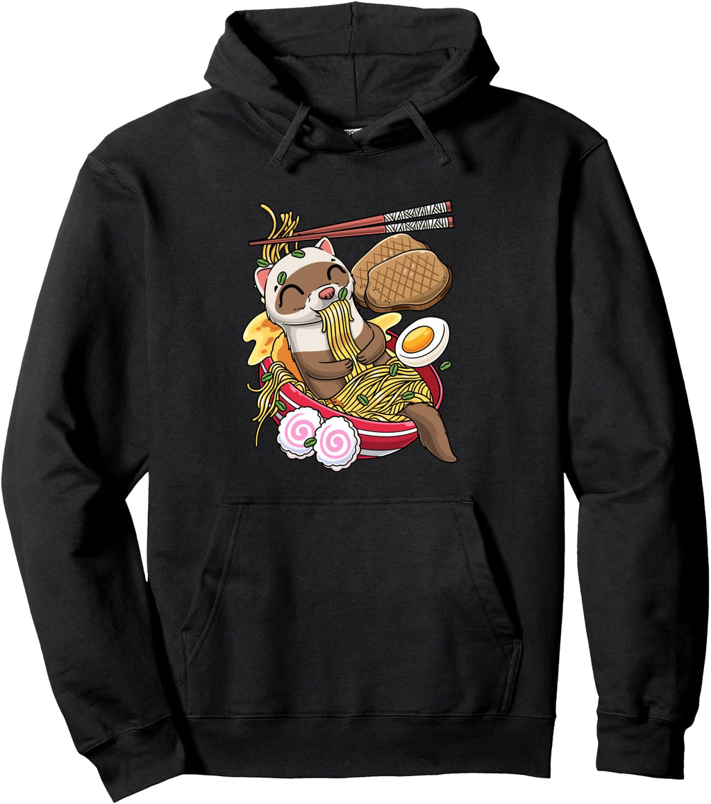 Kawaii Ferret Ramen Noodles Japanese Food T-Shirt - Graphic Print Men Women - T-Shirt, Sweatshirt, Hoodie