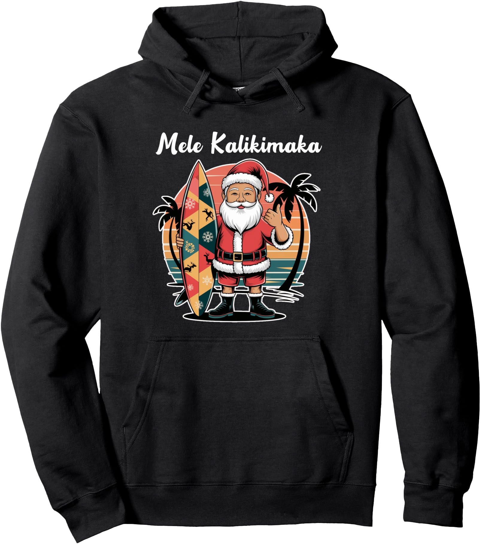 Surf Mele Kalikimaka Santa Shaka T-Shirt - Custom Art Print for Adults - T-Shirt, Sweatshirt, Hoodie
