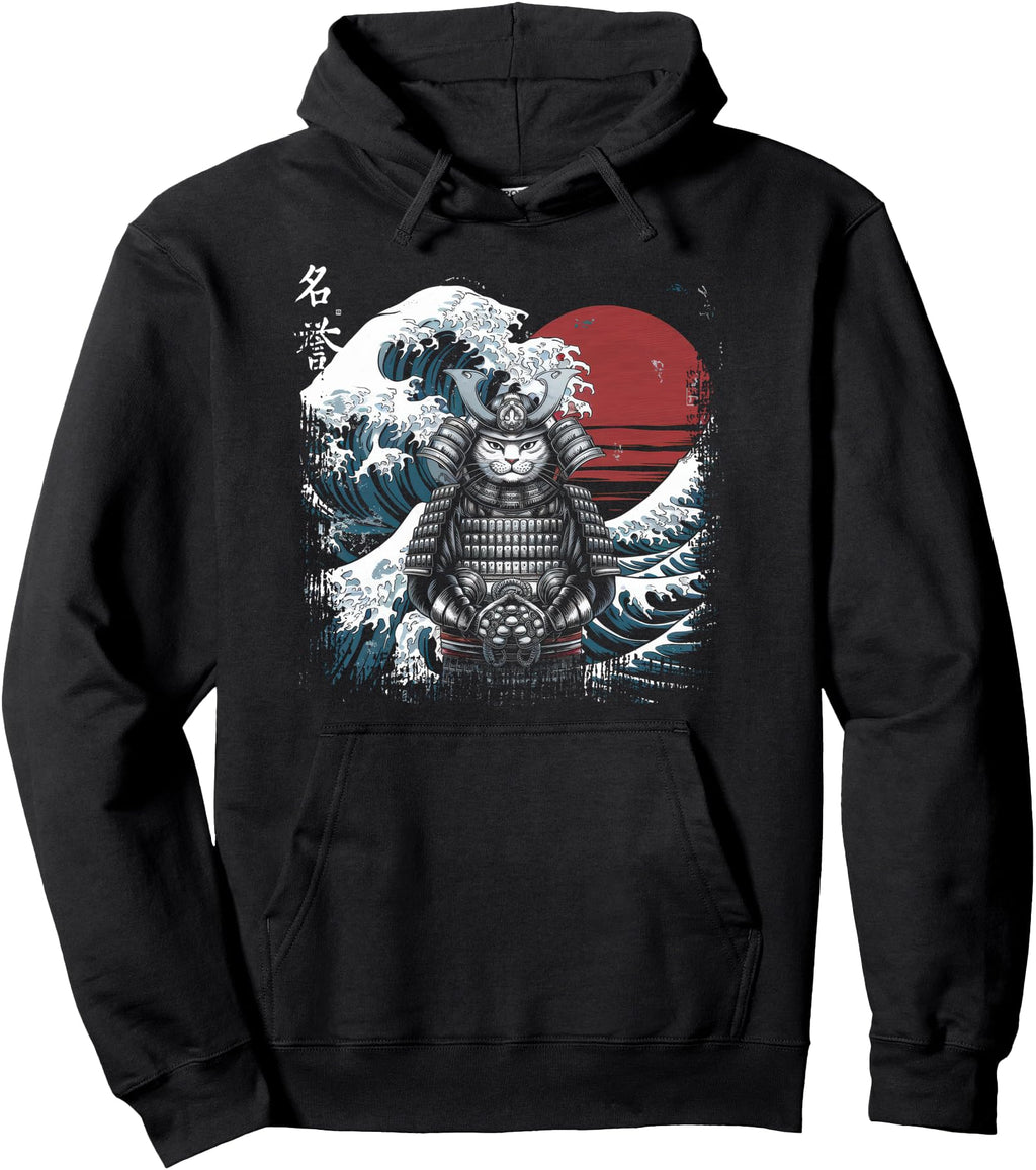 Samurai Cat Ukiyo E Warrior Kanji Sweatshirt - Minimalist Print for Adults - T-Shirt, Sweatshirt, Hoodie