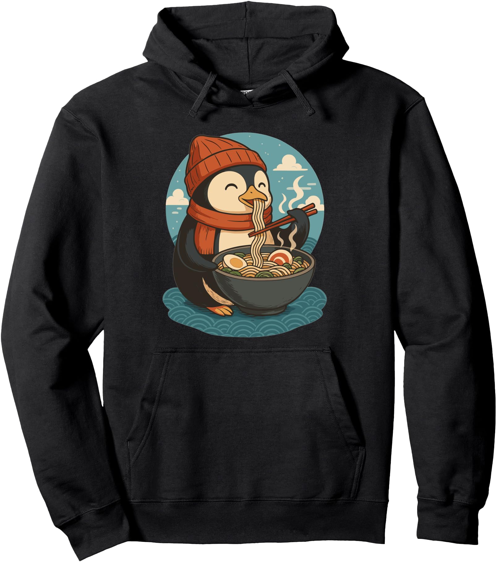 Penguin Eats Ramen Noodles Hoodie - Casual Everyday Wear Men Women - T-Shirt, Sweatshirt, Hoodie
