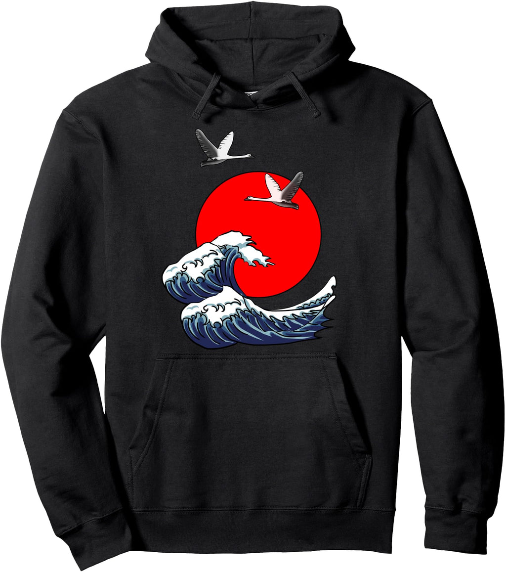 Authentic Sun Red Great Wave Kanagawa Hoodie - Unique Graphic Men Women - T-Shirt, Sweatshirt, Hoodie