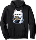 Cat Eating Ramen Noodles Kawaii Anime T-Shirt - Minimalist Print Men Women - T-Shirt, Sweatshirt, Hoodie