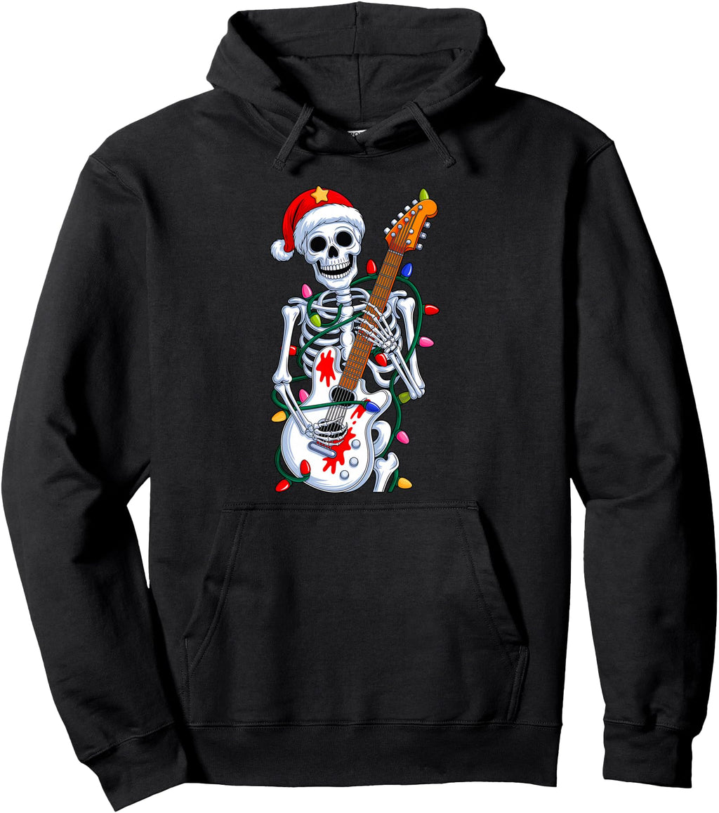 Rocker Skeleton Santa Rock Hand Rare Hoodie - Graphic Print Men Women - T-Shirt, Sweatshirt, Hoodie