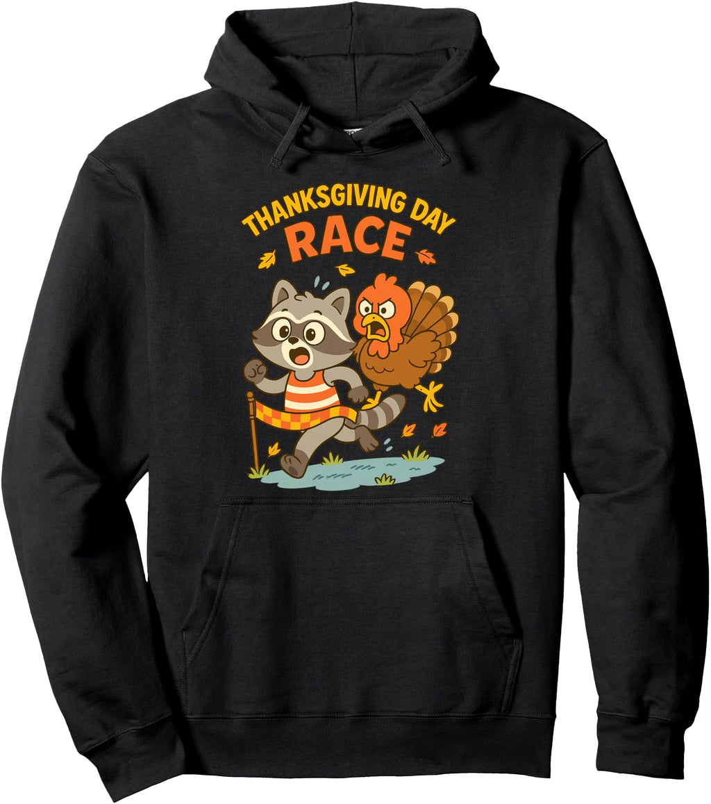 Original Thanksgiving Day Race Racoon T-Shirt - Custom Art Print Men Women - T-Shirt, Sweatshirt, Hoodie
