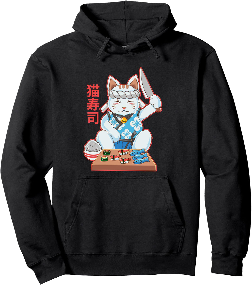 Maneki Neko Sushi Bar Kawaii Raw Cat Hoodie - Streetwear Style Men Women - T-Shirt, Sweatshirt, Hoodie