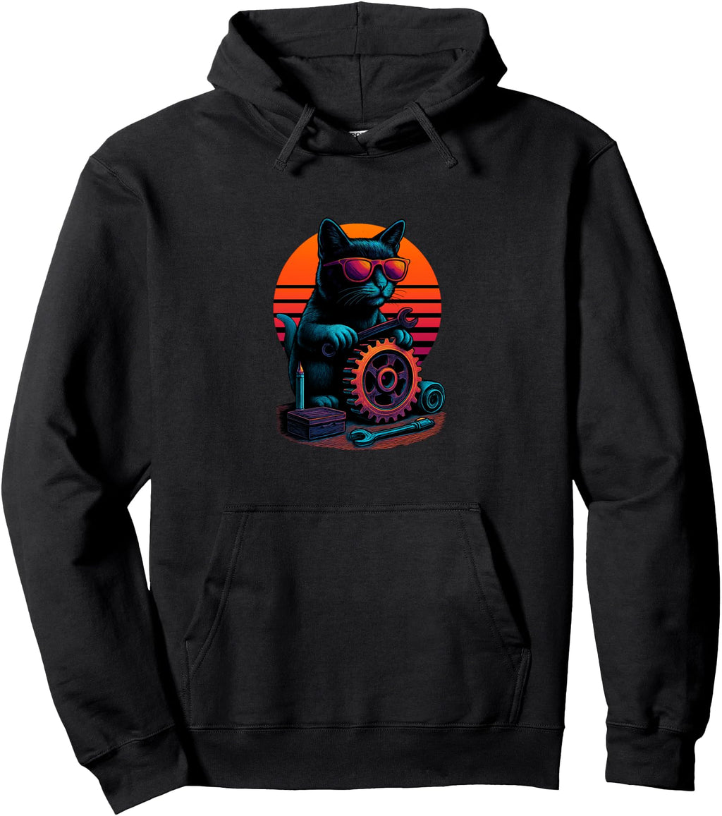 Authentic Cat Machines Skills Mechanical Hoodie - Unique Graphic Unisex - T-Shirt, Sweatshirt, Hoodie