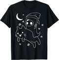 Grim Reaper Riding Cat Mount Chibi Hoodie - Unique Graphic Men Women - T-Shirt, Sweatshirt, Hoodie