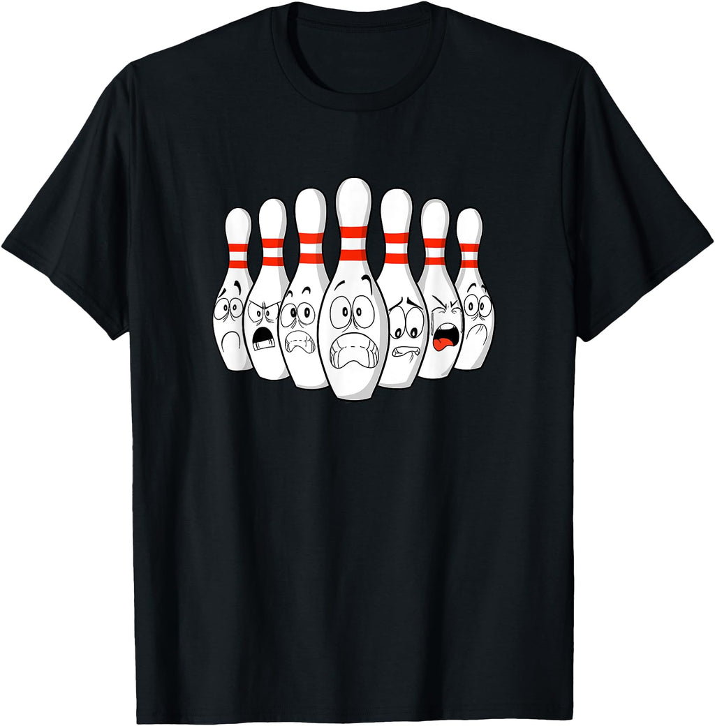 Cartoon Bowling Scared Bowling Pins T-Shirt - Graphic Print Men Women - T-Shirt, Sweatshirt, Hoodie