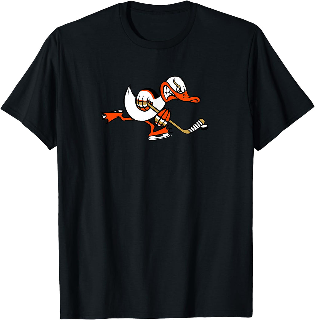 Cartoon Duck Mascot Playing Ice Hockey Hoodie - Streetwear Style Unisex - T-Shirt, Sweatshirt, Hoodie