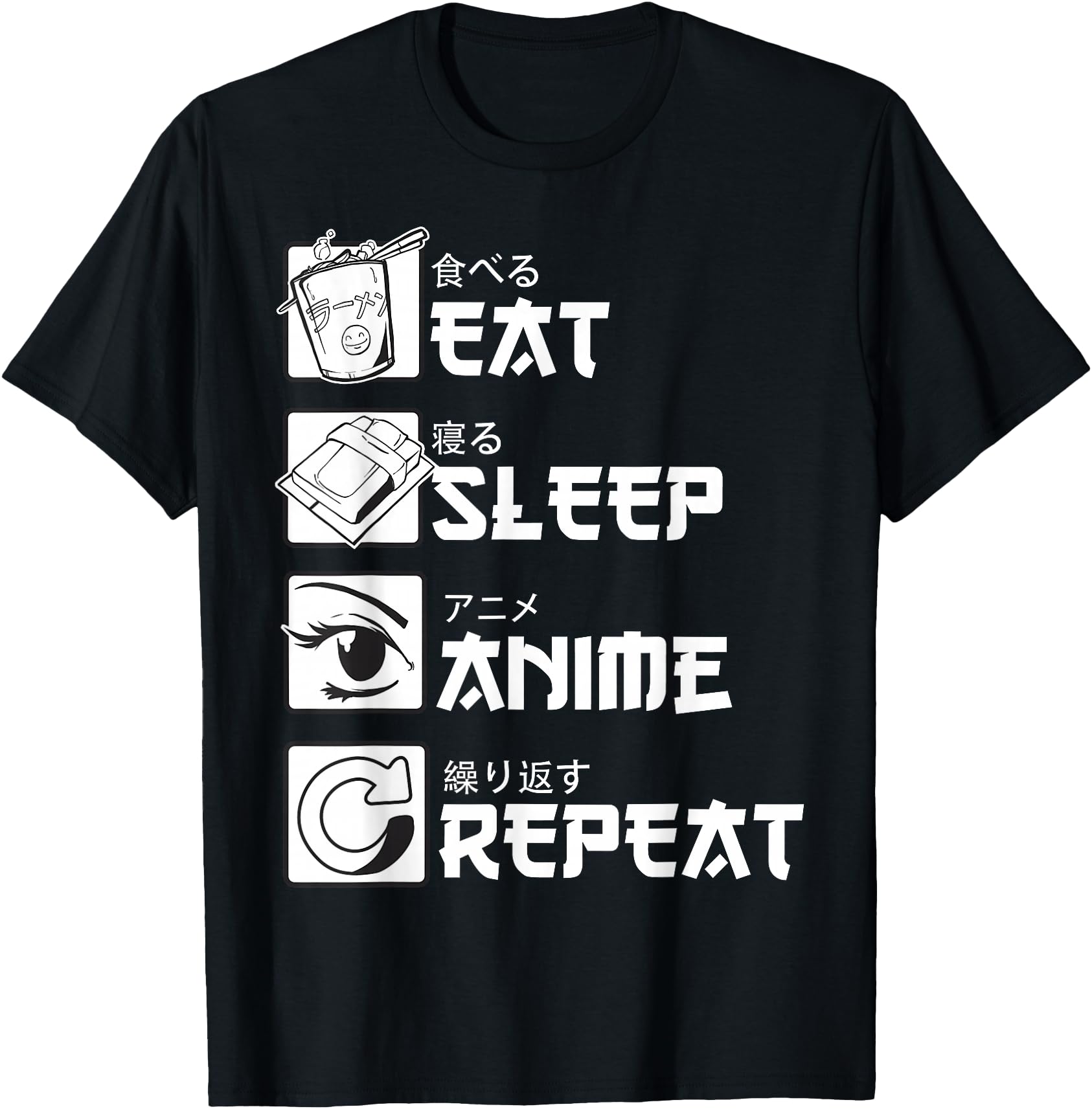 Original Eat Sleep Anime Repeat Manga T-Shirt - Minimalist Print Unisex - T-Shirt, Sweatshirt, Hoodie