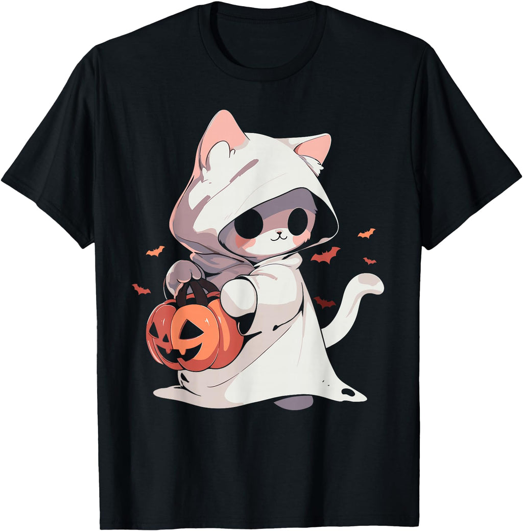 Cat Ghost Kawaii Neko Anime T-Shirt - Minimalist Print for Adults - T-Shirt, Sweatshirt, Hoodie