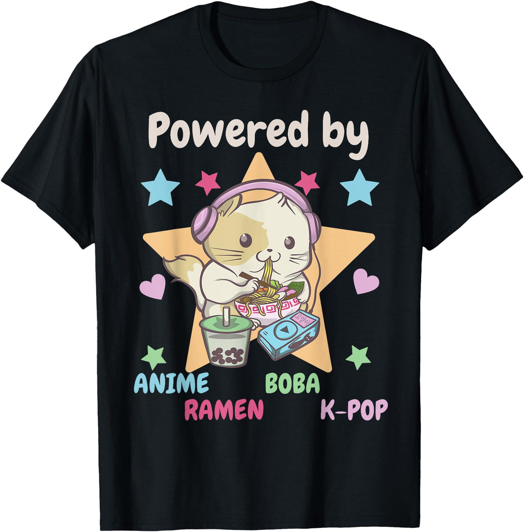 Powered Anime Ramen Boba K Pop Cat Anime T-Shirt - Trendy Graphic Unisex - T-Shirt, Sweatshirt, Hoodie
