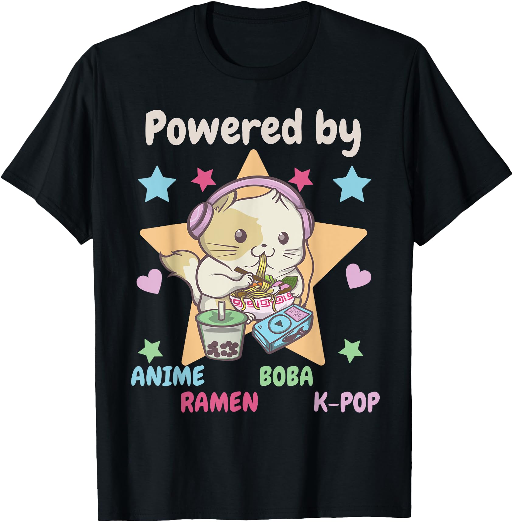 Powered Anime Ramen Boba K Pop Cat Anime T-Shirt - Trendy Graphic Unisex - T-Shirt, Sweatshirt, Hoodie