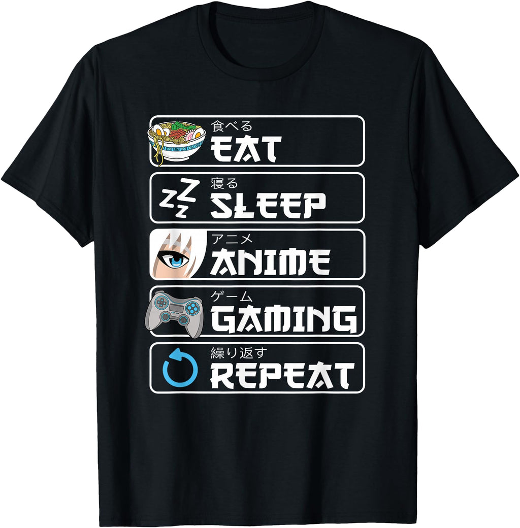 Eat Sleep Anime Gaming Repeat Anime Manga Hoodie - Unique Graphic Unisex - T-Shirt, Sweatshirt, Hoodie