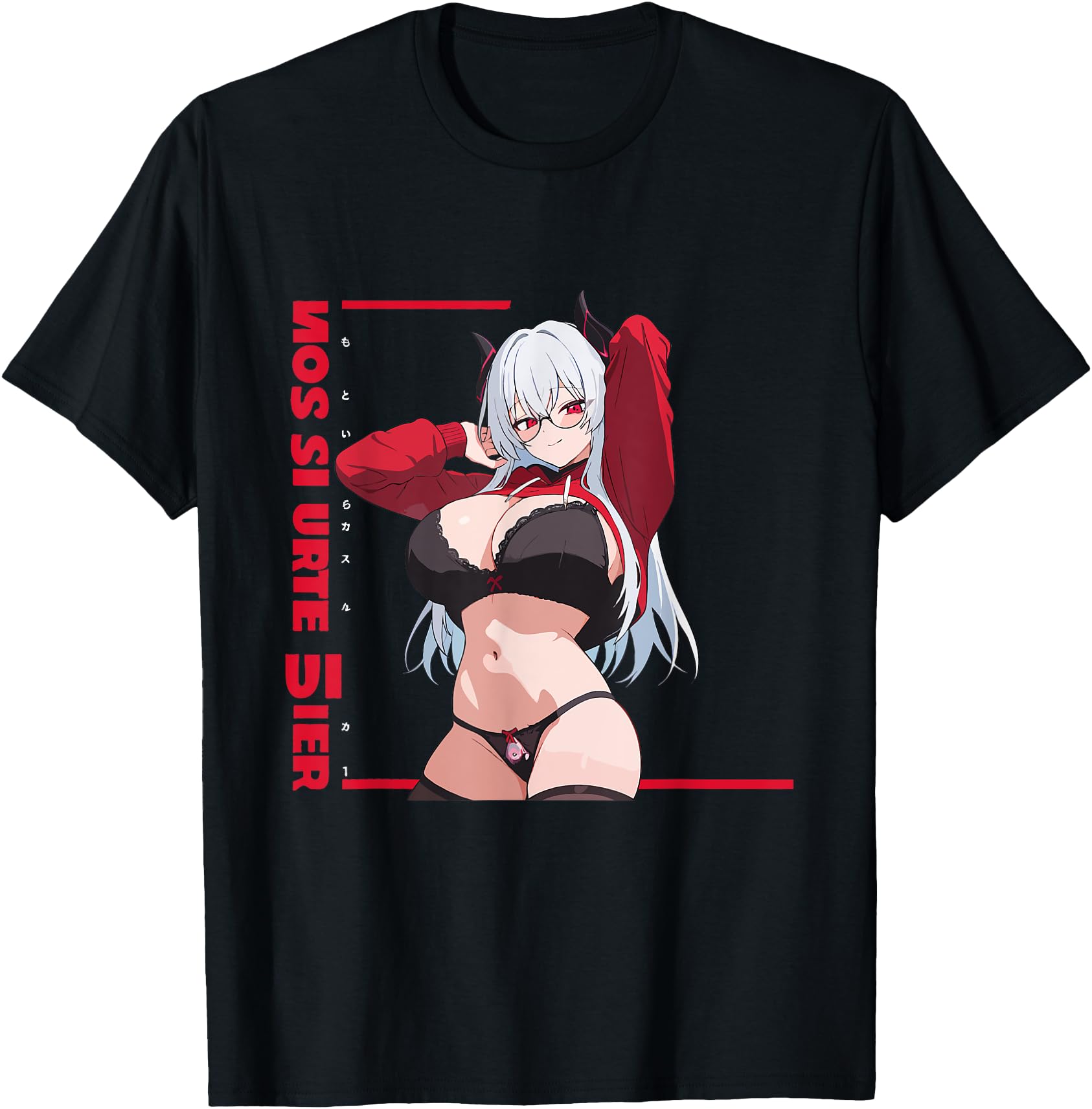 Waifu Sexy Anime Glasses Horns T-Shirt - Casual Everyday Wear Unisex - T-Shirt, Sweatshirt, Hoodie