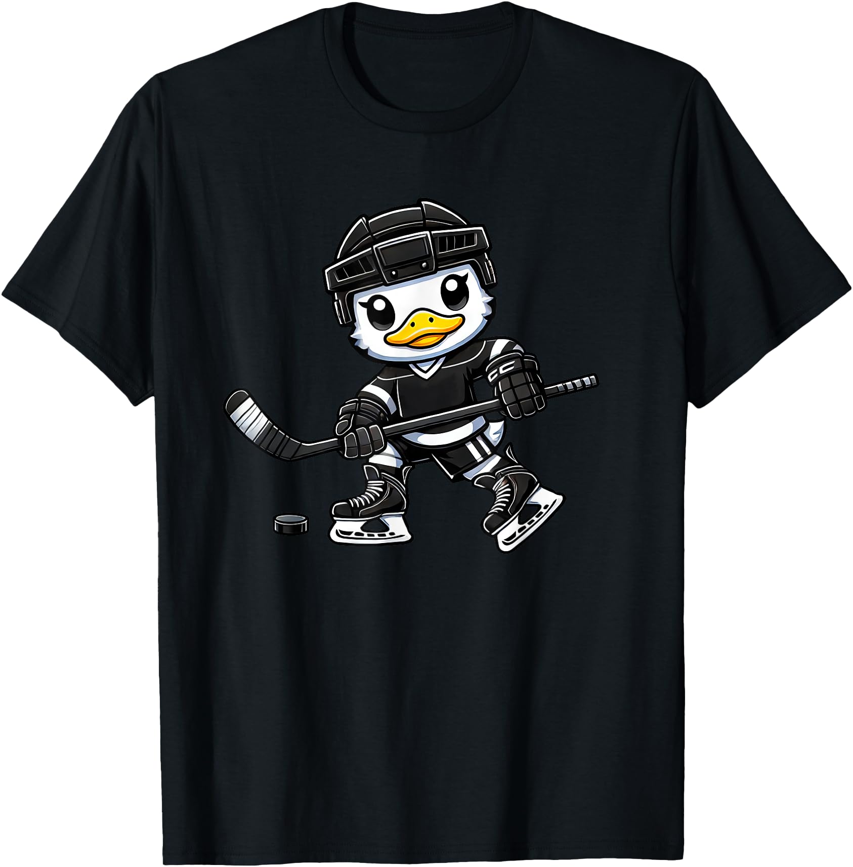 Handcrafted Chibi Duck Playing Ice Hoodie - Minimalist Print for Adults - T-Shirt, Sweatshirt, Hoodie