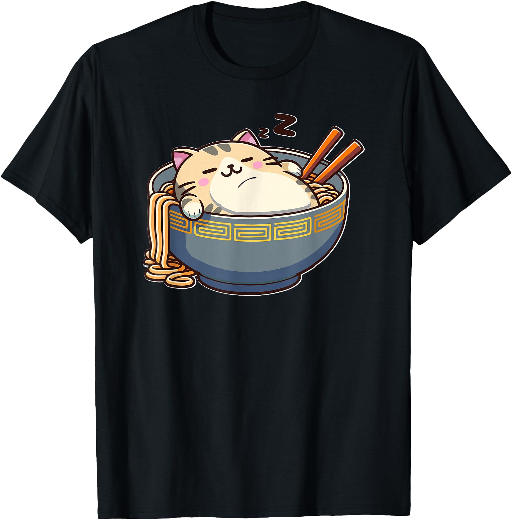 Handcrafted Anime Cat Ramen Lounging Ramen T-Shirt - Trendy Graphic Unisex - T-Shirt, Sweatshirt, Hoodie