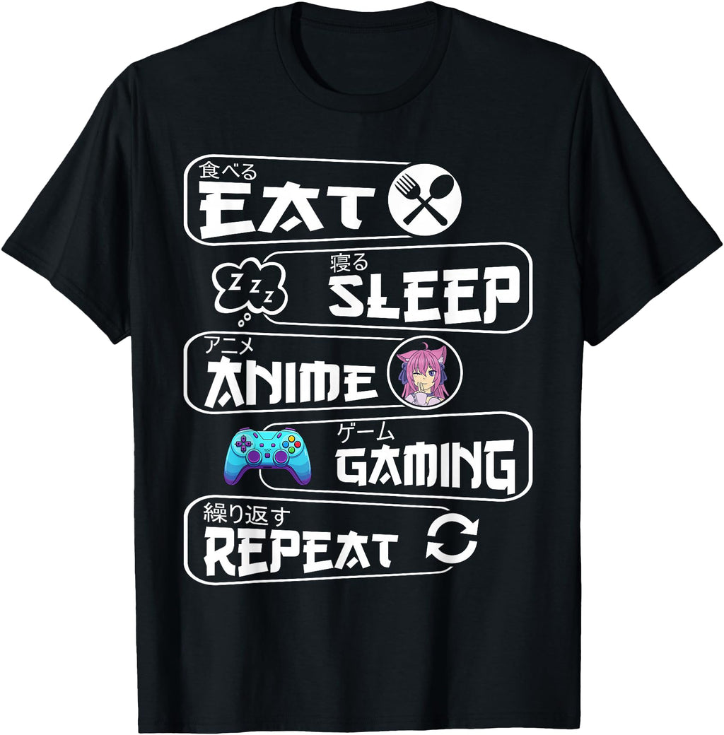 Eat Sleep Anime Gaming Repeat Kawaii T-Shirt - Graphic Print for Adults - T-Shirt, Sweatshirt, Hoodie
