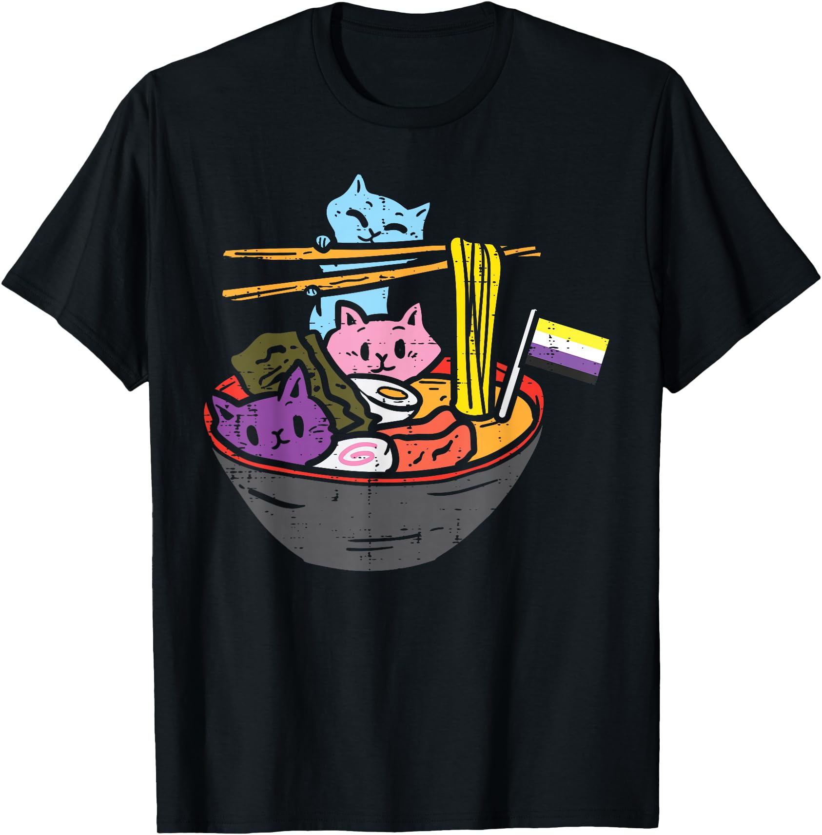 Non Binary Flag Cats Ramen Anime Nb Pride Hoodie - Novelty Apparel Unisex - T-Shirt, Sweatshirt, Hoodie